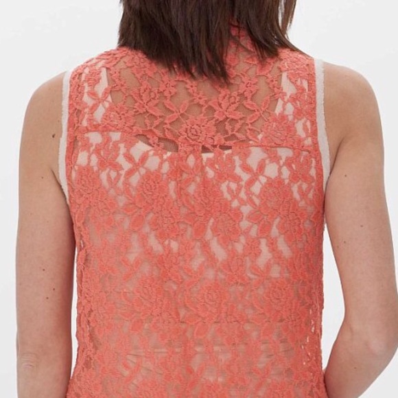 MISS ME~ Coral Embellished Sleeveless Lace Shirt~L - Picture 4 of 8